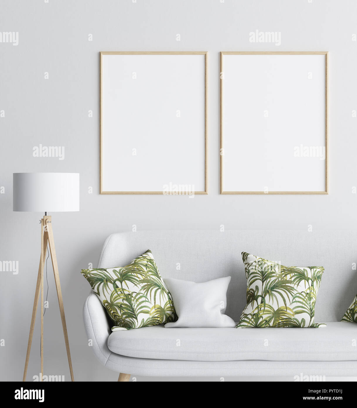 Mock Up im Wohnzimmer Hintergrund, skandinavischen Stil, 3D-Rendering Stockfoto