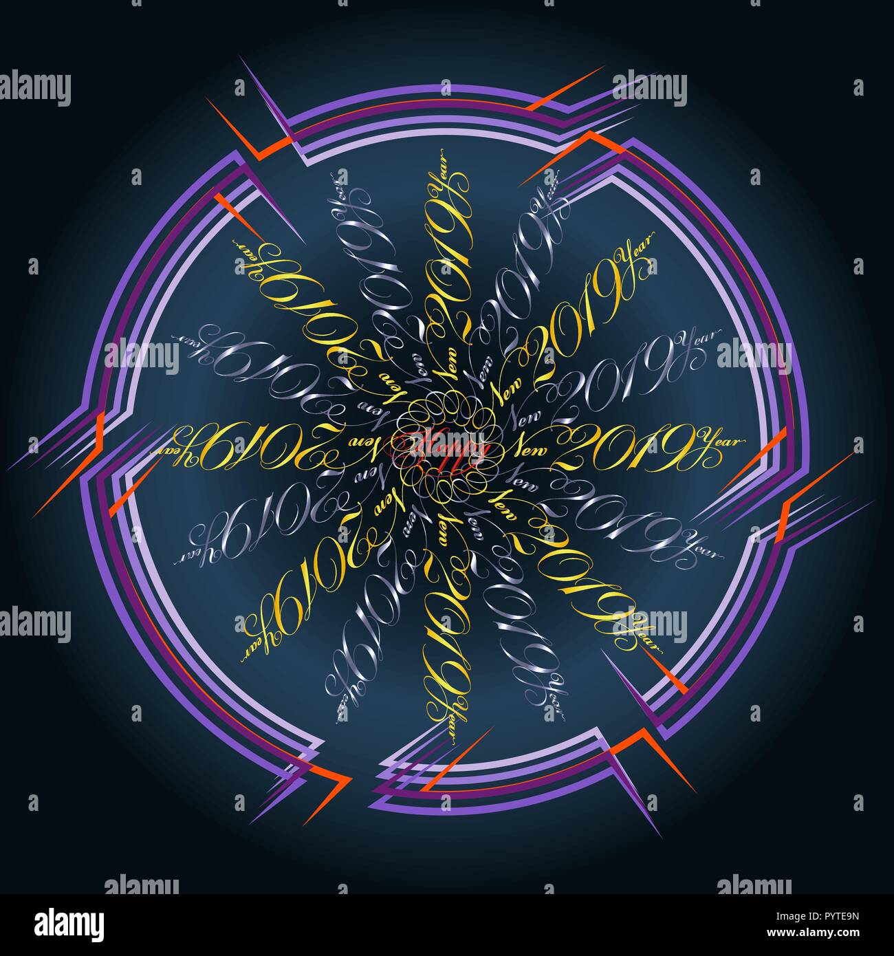 Weihnachten Schneeflocke im Rahmen der Frohes neues Jahr 2019, Typografie Stock Vektor
