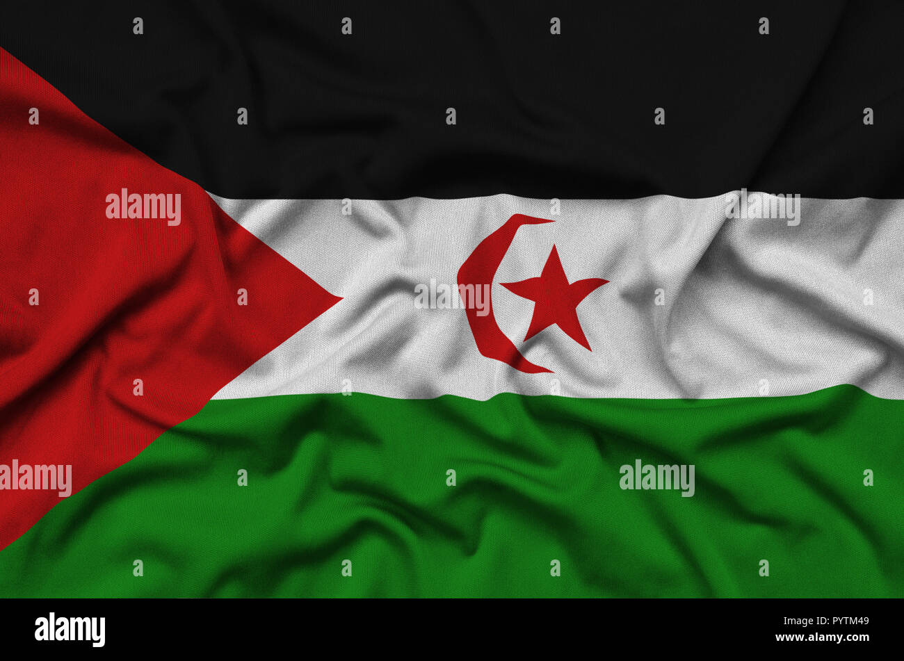 Westsahara Flagge ist auf einem Sport tuch Stoff mit vielen Falten dargestellt. Sport Team winken Banner Stockfoto