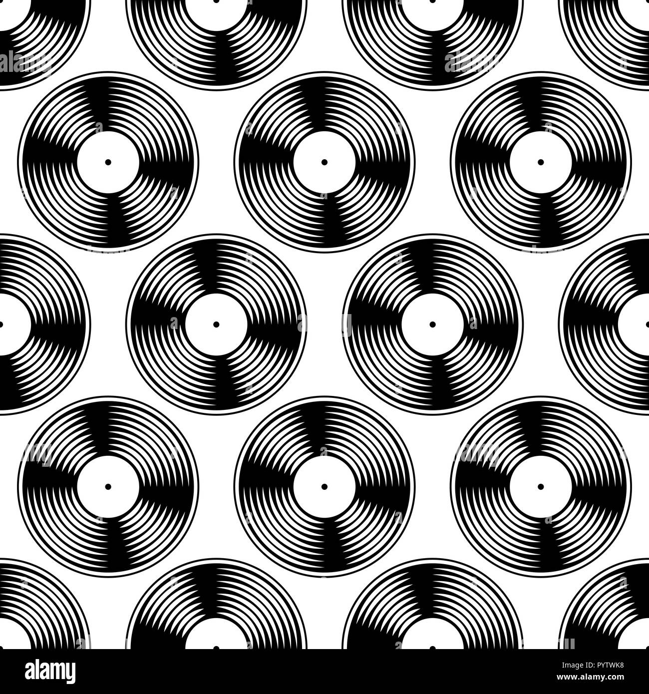 Schwarze und weiße Schallplatte nahtlose Muster. Stock Vektor