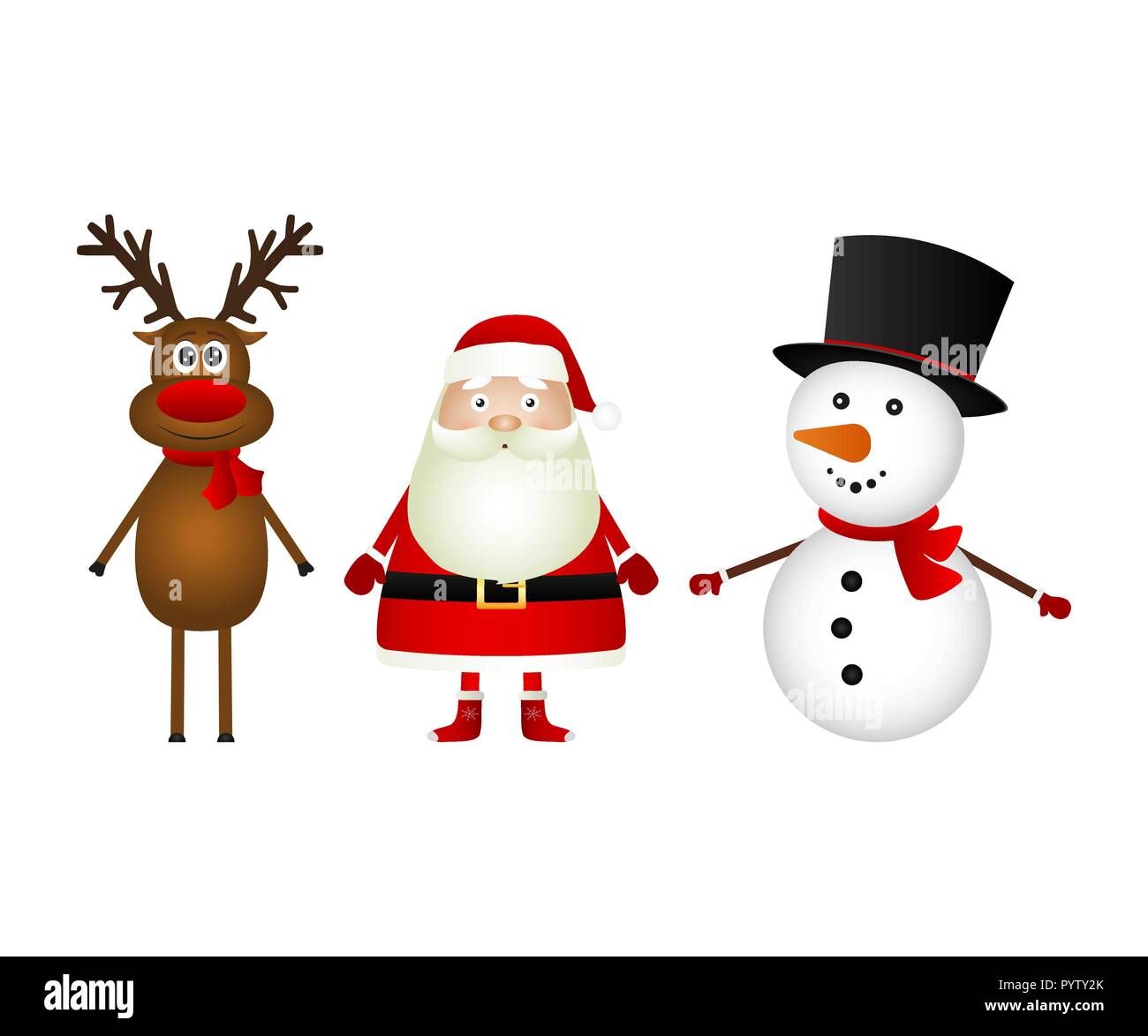 Weihnachtsmann mit Rentier und einen Schneemann stehend auf einem weißen zurück Stock Vektor
