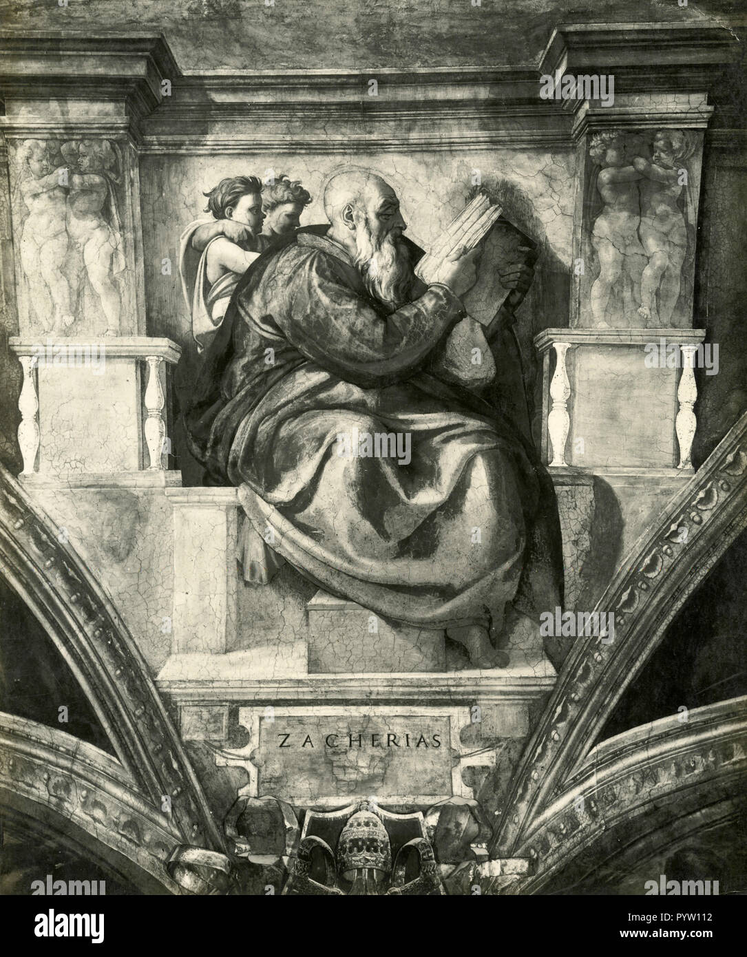 Prophet Sacharja, Fresko von Michelangelo, Sixtinische Kapelle, Vatikan, 1930er Jahre Stockfoto