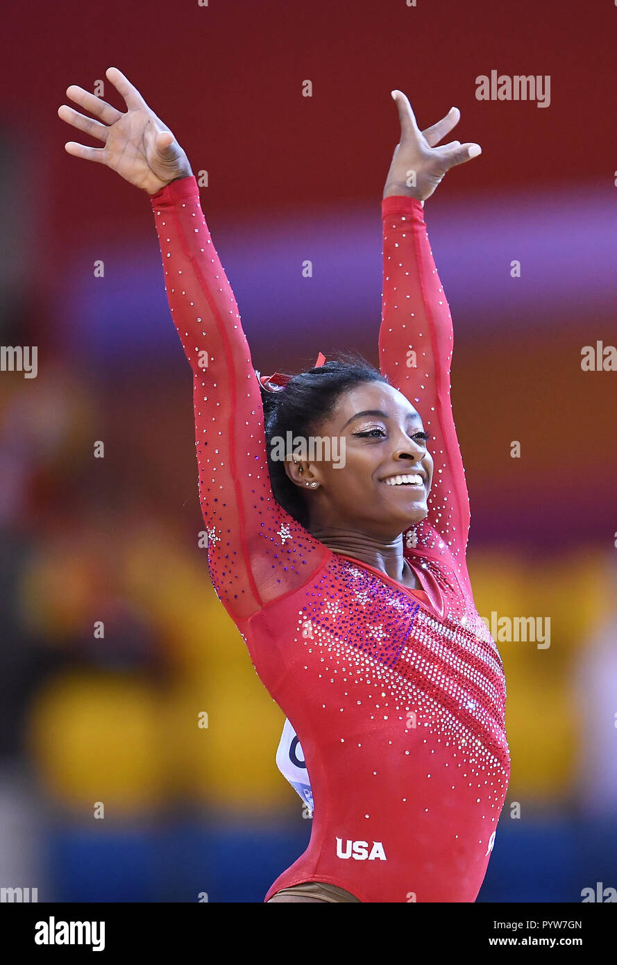 Doha, Katar. 30 Okt, 2018. Simone Biles (USA) am Boden. GES//Welt Gymnastik Meisterschaften in Doha, Team Finale, 30.10.2018 - GES/Turnen/Gymnastik-WM: 30.10.2018 - | Verwendung der weltweiten Kredit: dpa/Alamy leben Nachrichten Stockfoto