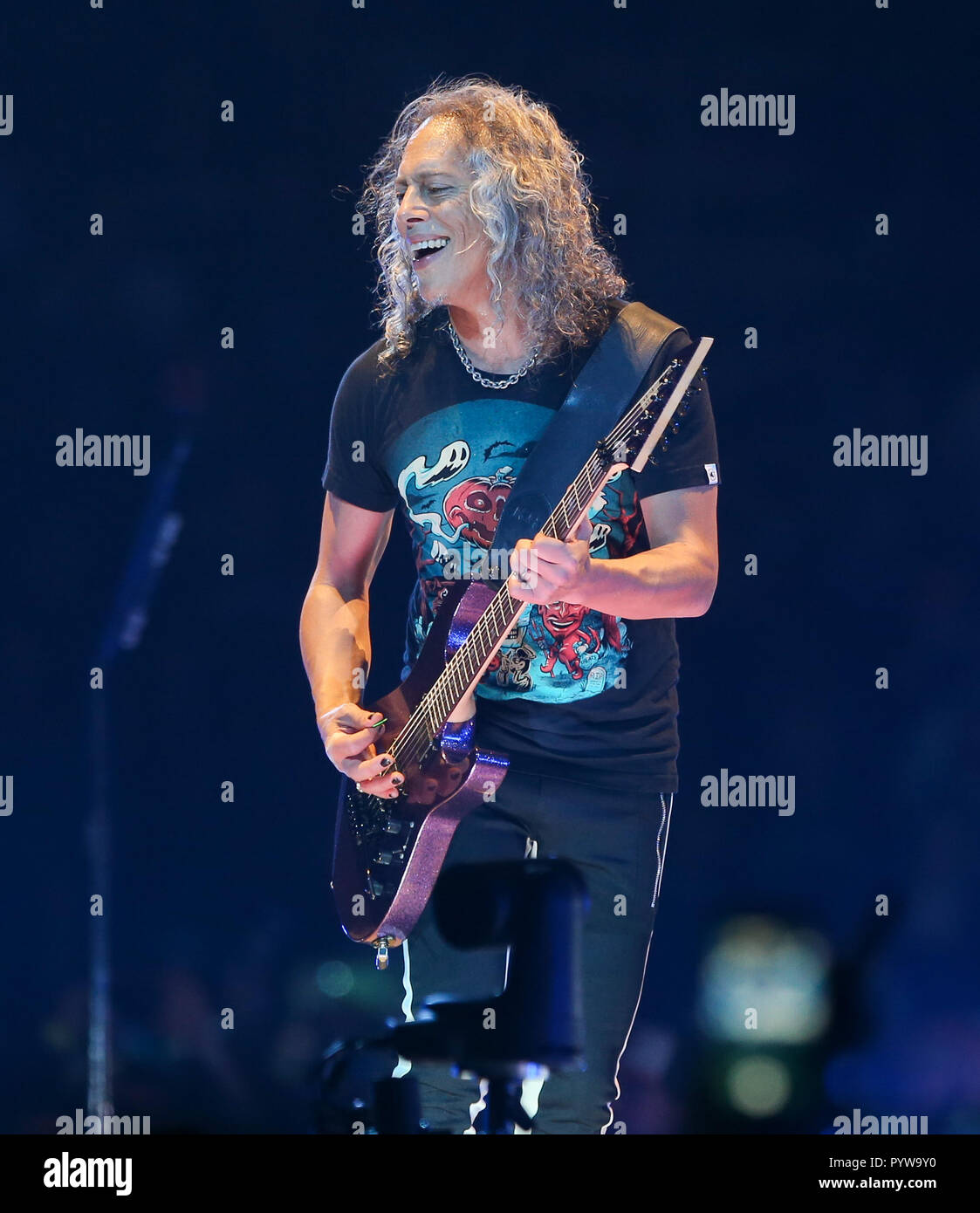 Albany, New York, USA. 29. Oktober, 2018. Kirk Hammett von Metallica führt im Konzert an Times Union Center am 29. Oktober 2018 in Albany, New York. Credit: Debby Wong/Alamy leben Nachrichten Stockfoto