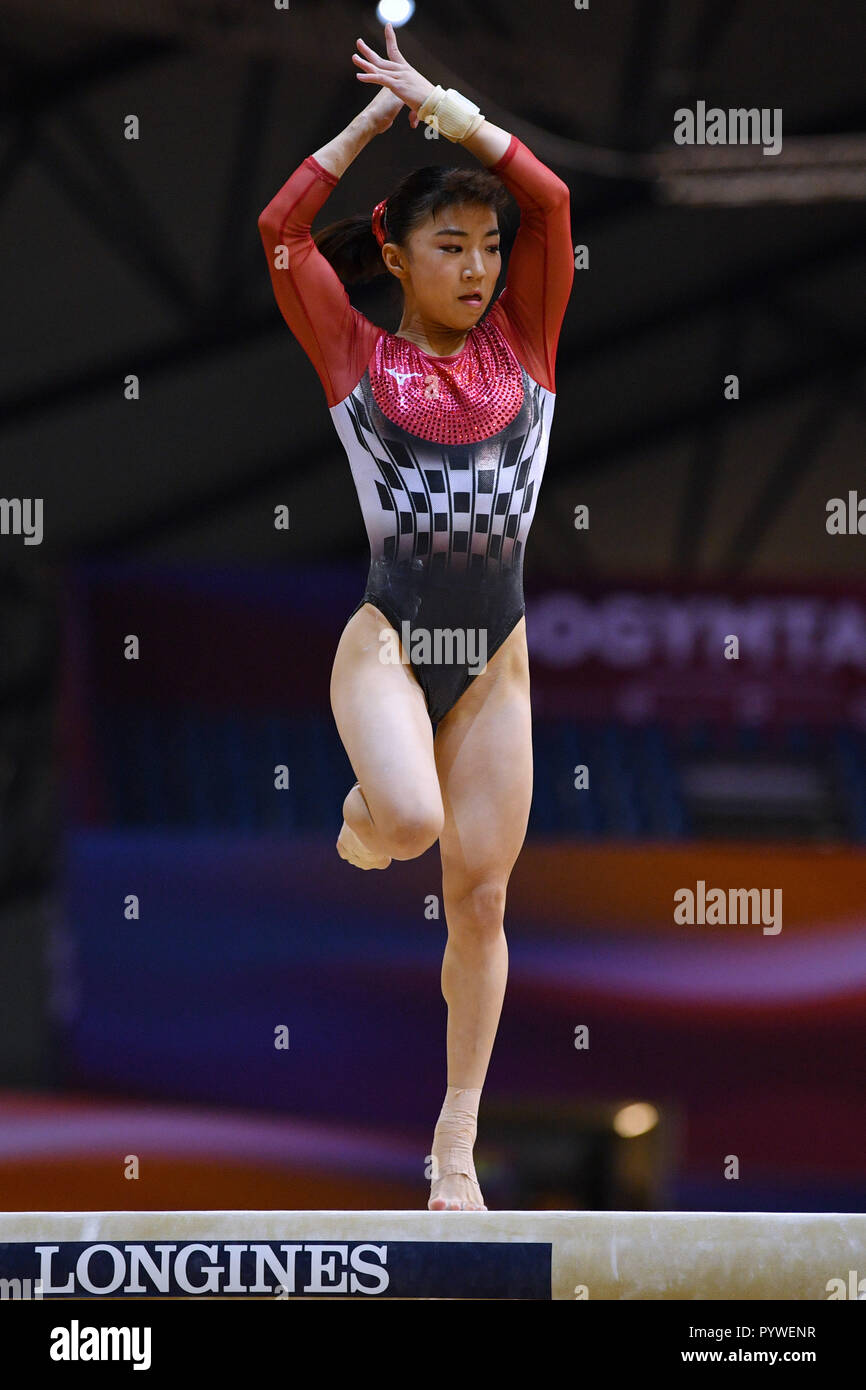 Doha, Katar. 30 Okt, 2018. Asuka Teramoto (JPN), 30. Oktober 2018 - Turnen: Die 2018 Gymnastics World Championships, Frauen Team Finale Schwebebalken bei Aspire Dome in Doha, Katar. Credit: MATSUO. K/LBA SPORT/Alamy leben Nachrichten Stockfoto