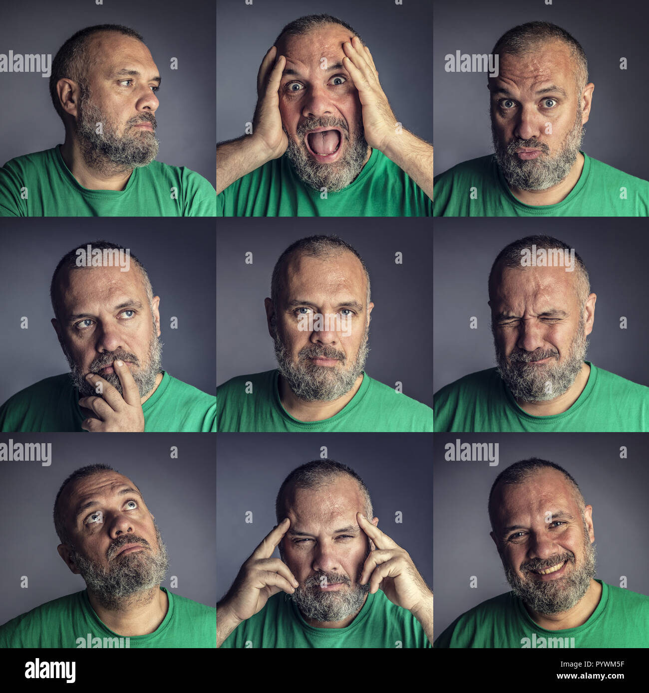 Satz Studio Aufnahmen, Mann anderen Ausdruck Stockfoto