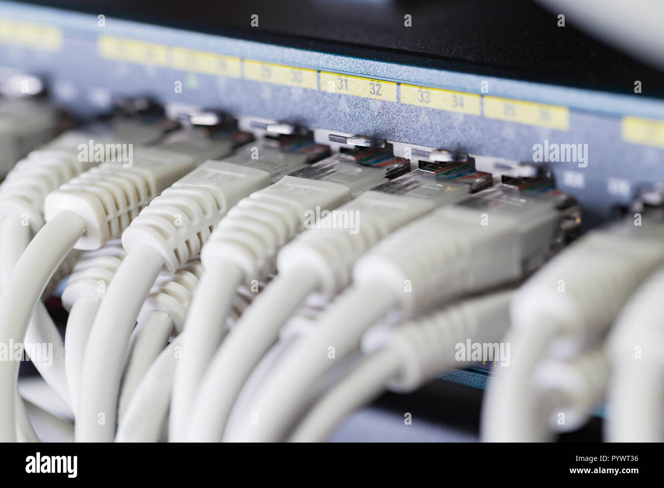 Schnelle Gigabit Ethernet Netzwerk Switch im Rechenzentrum Stockfoto