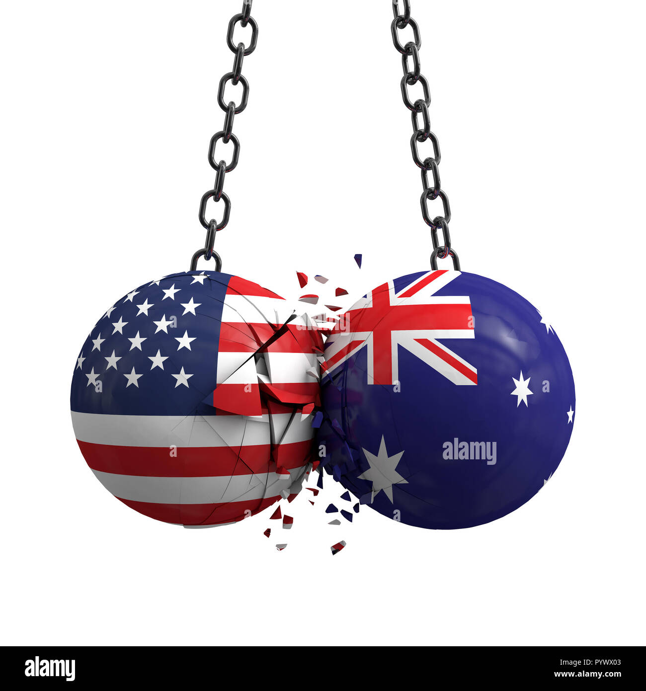 Beziehung Konflikt zwischen den USA und Australien. Handelsabkommen Konzept. 3D-Rendering Stockfoto