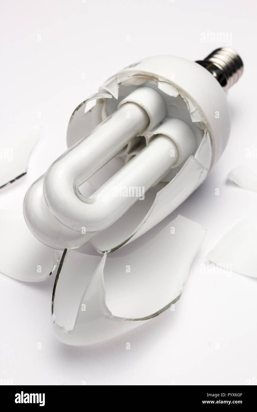 Eine beleuchtung Leuchtstofflampe, gebrochen ist, und zeigt ihre Gasbehälter Stockfoto