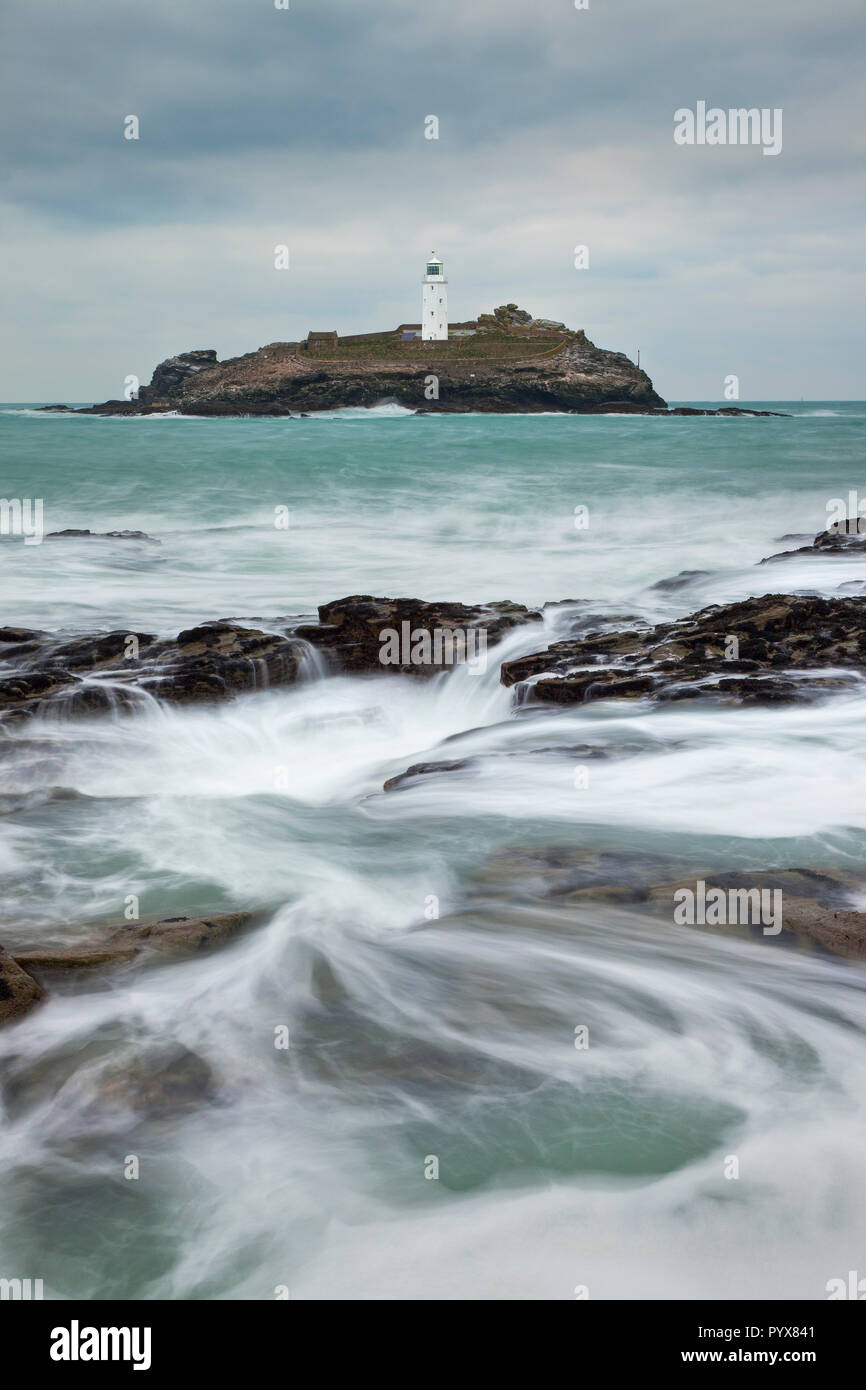 Godrevy godrevy Lighthouse Point, die Bucht von St Ives, Cornwall, England Stockfoto
