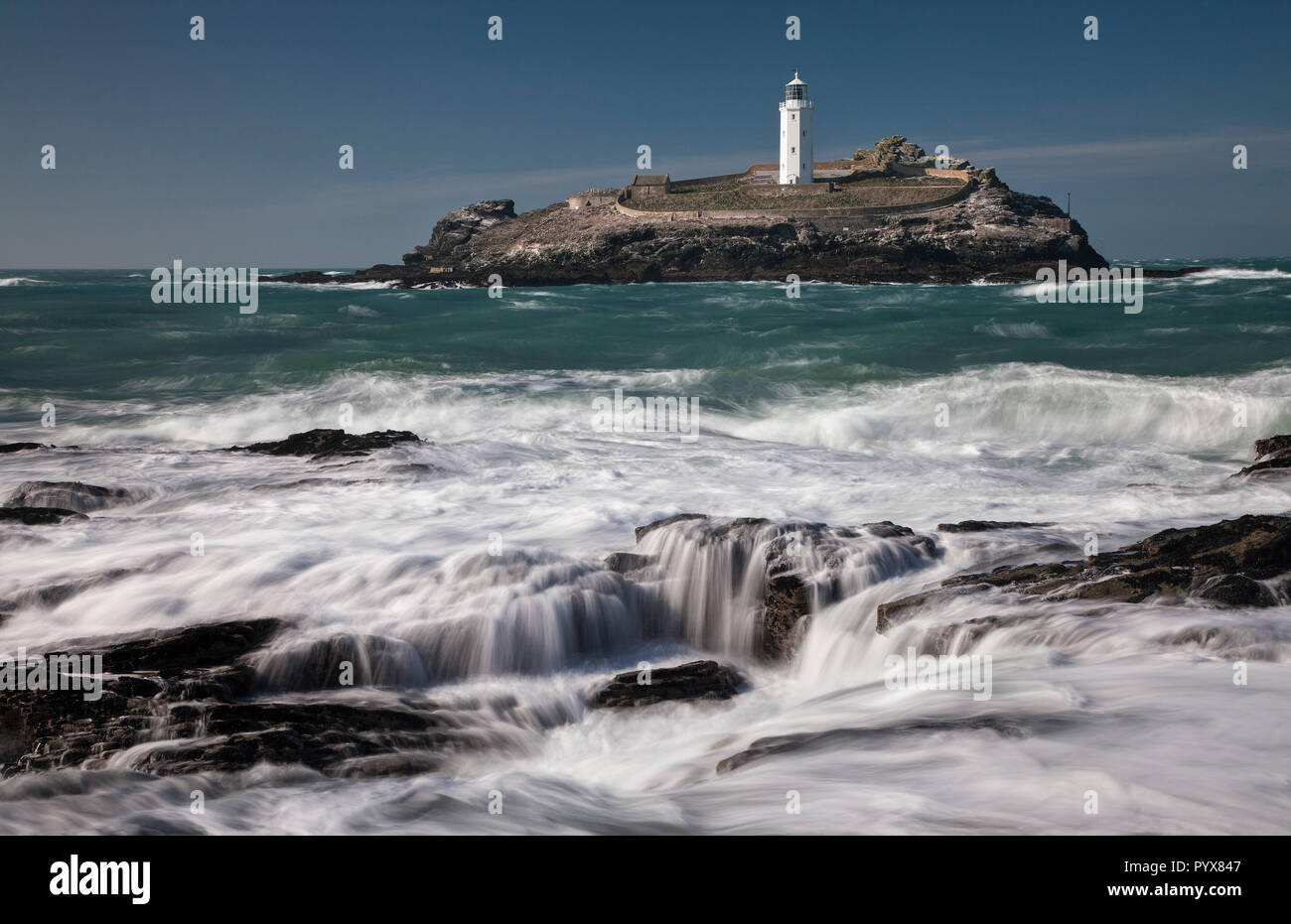Godrevy godrevy Lighthouse Point, die Bucht von St Ives, Cornwall, England Stockfoto