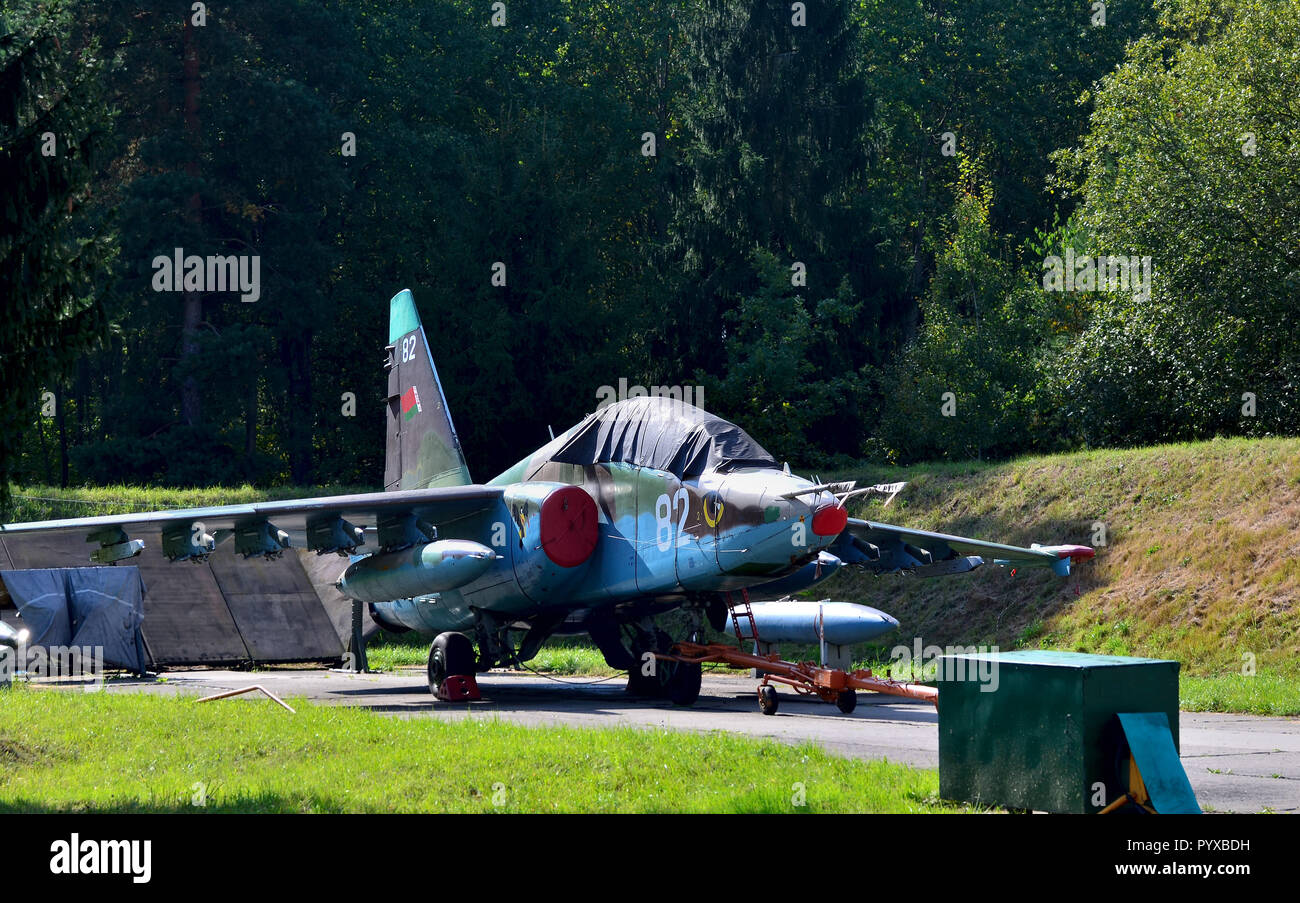 Belarus, der luftwaffenstützpunkt von Lida. 09/19/2016. Suchoi Su-25 Frogfoot Erdkampfflugzeug, Belarus airforce Stockfoto