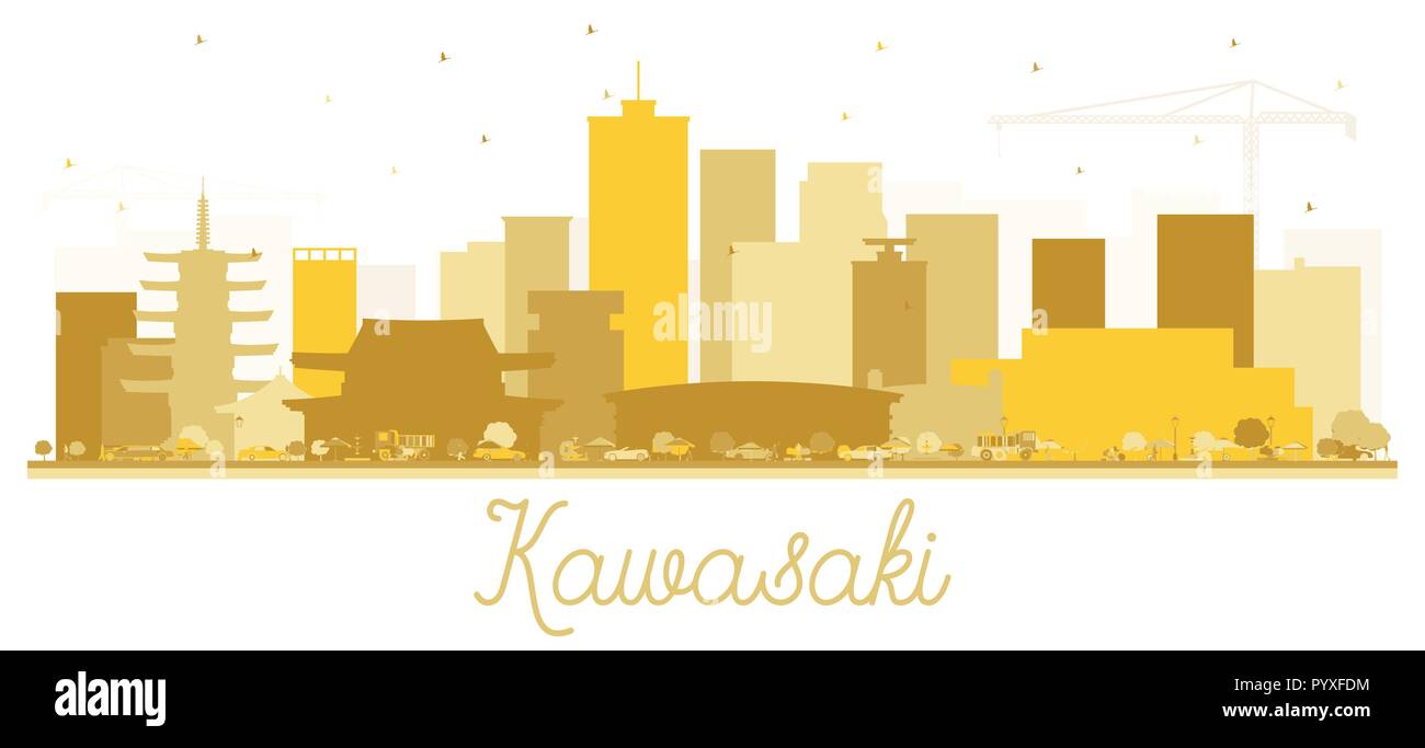 Kawasaki Japan Skyline der Stadt Silhouette mit goldenen Gebäude. Vector Illustration. Business Travel und Tourismus Konzept mit historischer Architektur. Stock Vektor