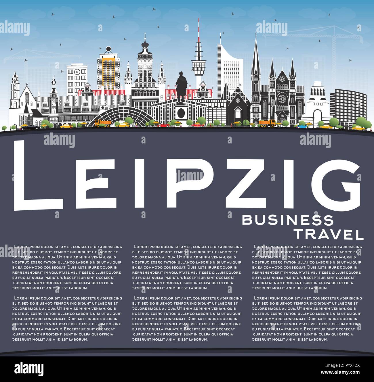 Leipzig Deutschland City Skyline mit grauen Gebäude, blauer Himmel und Kopieren. Vector Illustration. Stock Vektor