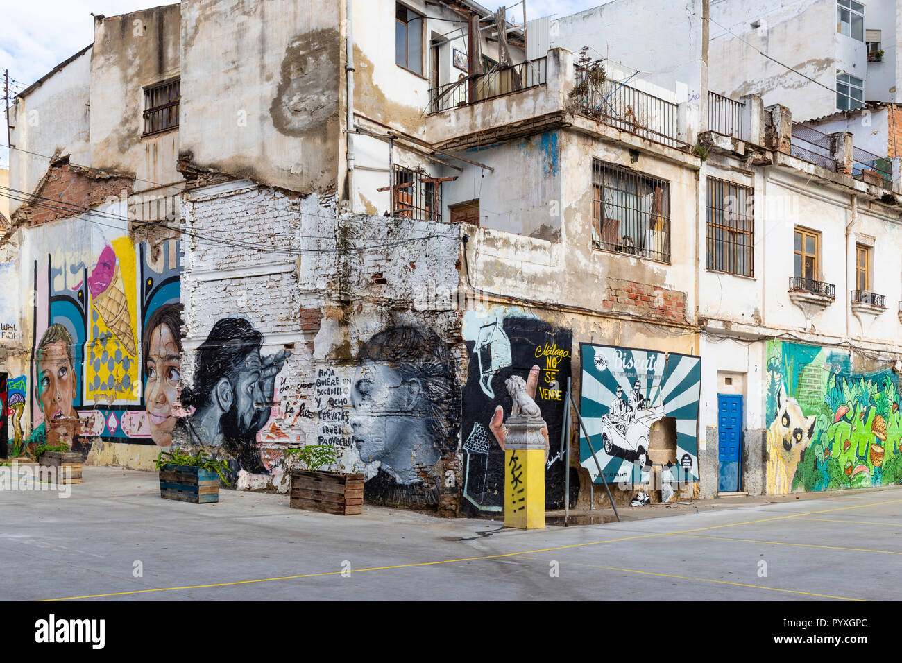 Street Art Graffiti in armen Gebiet von Malaga Spanien Stockfoto