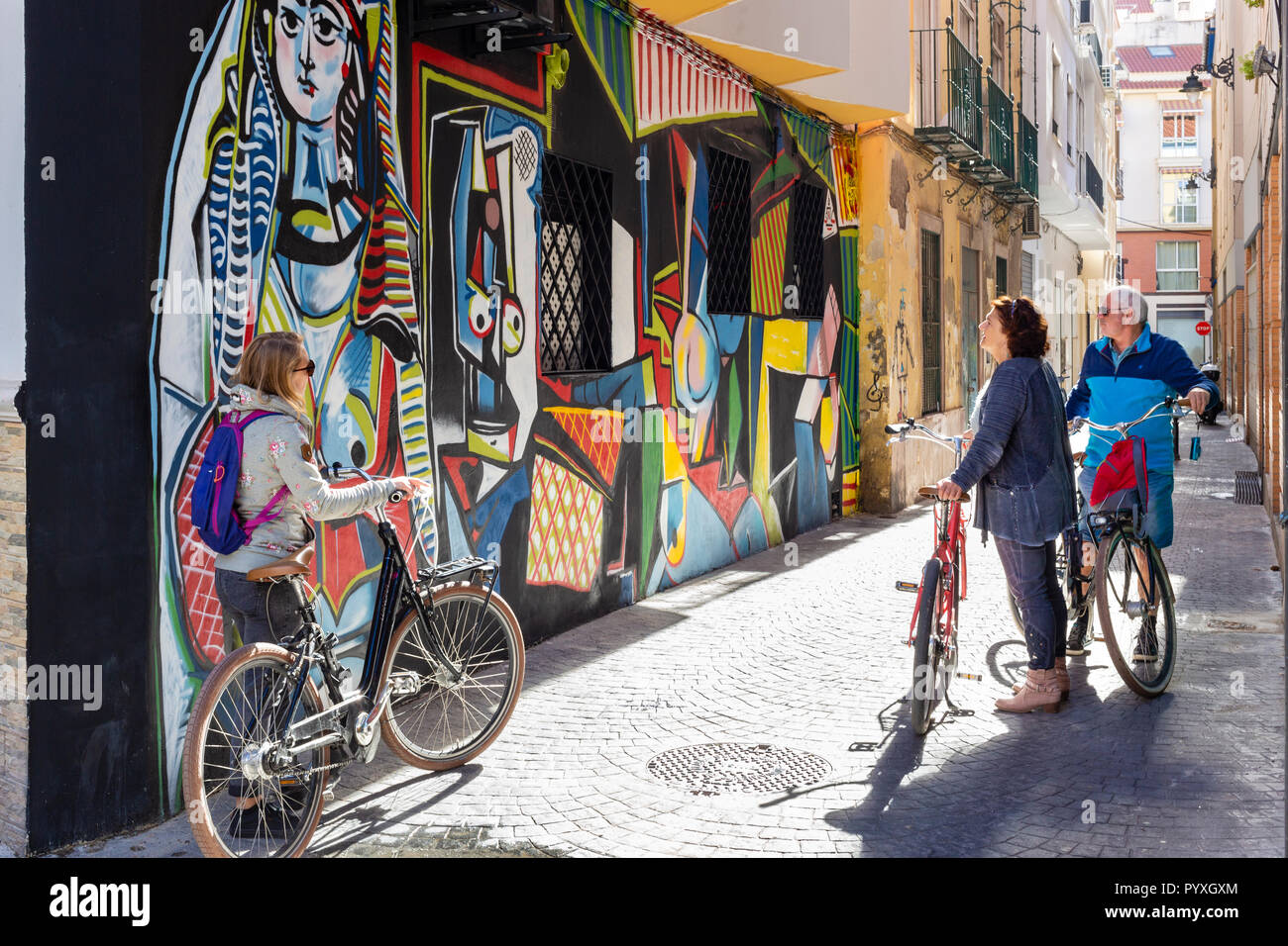 Street Art Graffiti in armen Gebiet von Malaga Spanien Stockfoto