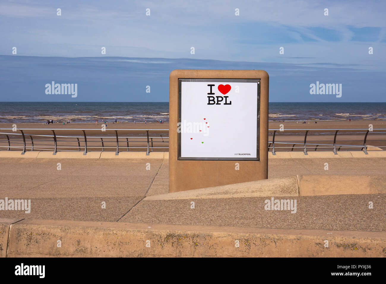 Ich liebe BPL Zeichen auf der Promenade von Blackpool Lancashire, Großbritannien Stockfoto