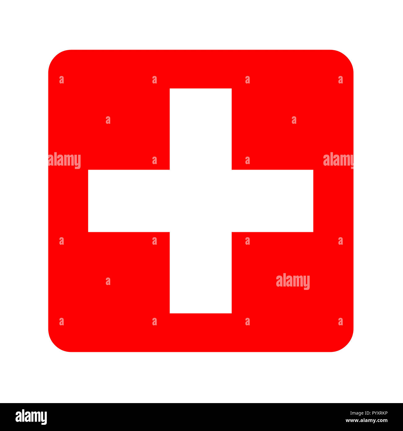 Medizinische weißes Kreuz Symbol in ein rotes Quadrat Stockfotografie -  Alamy