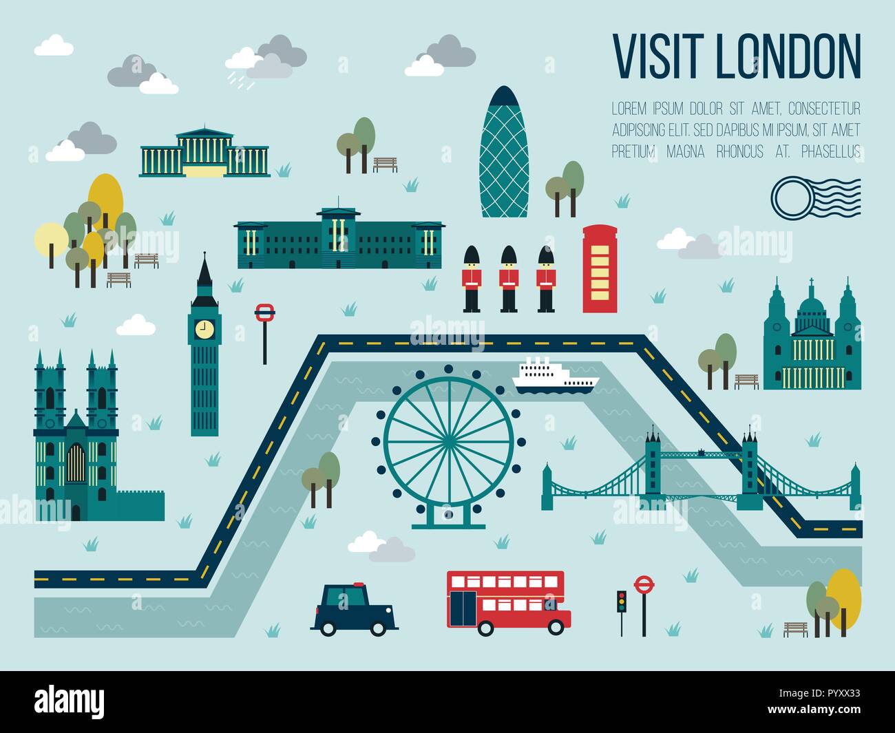 Abbildung: Visit London Karte im Travel Concept Stock Vektor