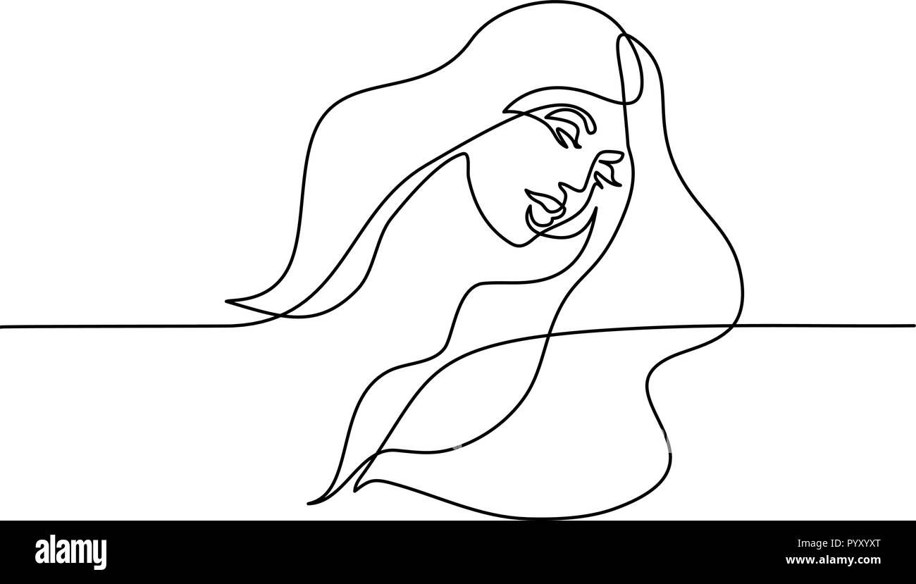 Kontinuierliche eine Linie zeichnen. Abstrakte Porträt der hübsche junge Frau mit schönem Haar. Vector Illustration Stock Vektor