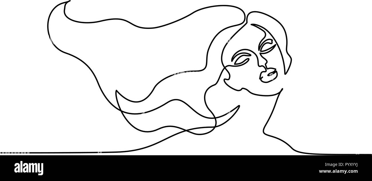 Kontinuierliche eine Linie zeichnen. Abstrakte Porträt der hübsche junge Frau mit schönem Haar. Vector Illustration Stock Vektor