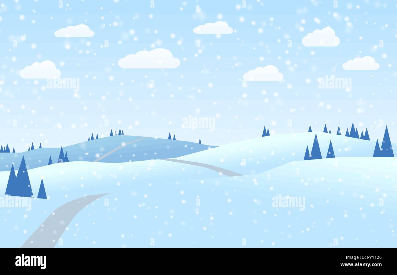 Hügel Winter Landschaft flaches Design Stock Vektor
