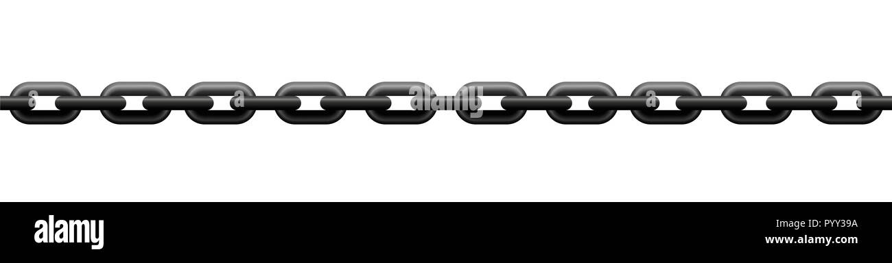 Sehr gespannte Eisenkette, nahtlose erweiterbar - Abbildung auf weißem Hintergrund. Stockfoto