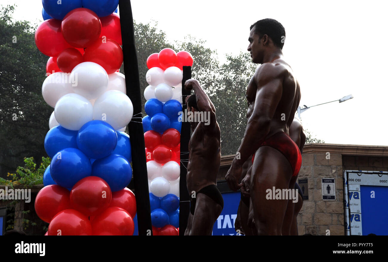 Indische Bodybuilder in Mumbai Marathon, Maharashtra, Indien, Asien Stockfoto