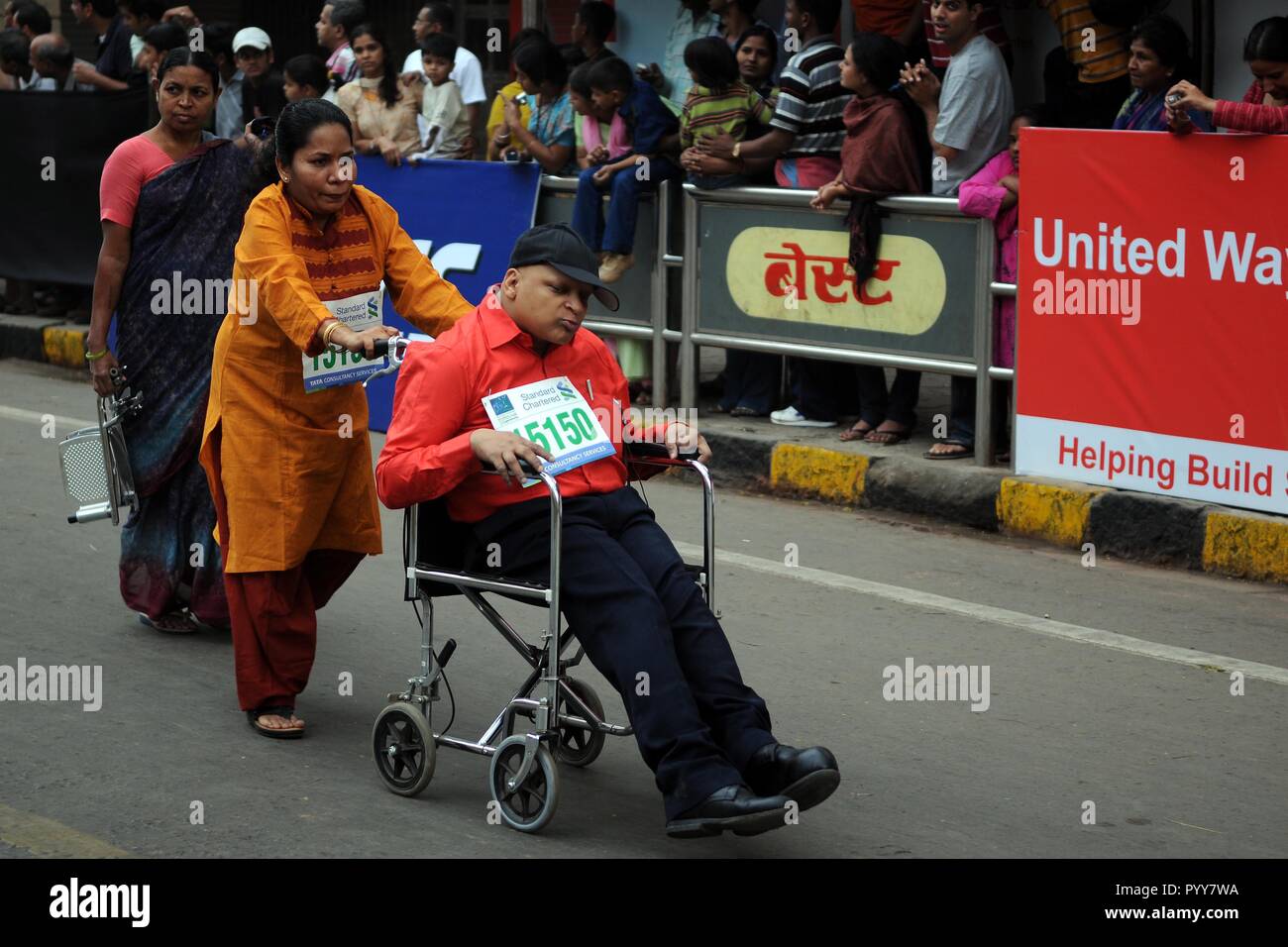 Behinderte Teilnehmer in Marathon, Mumbai, Indien, Asien Stockfoto