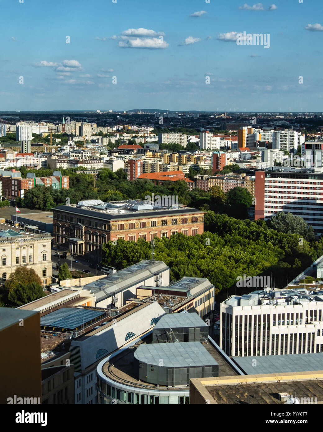 Berlin-Mitte, Potsdamer Platz. Luftbild vom Panoramapunkt Aussichtsplattform der Kollhoff Tower. Stockfoto