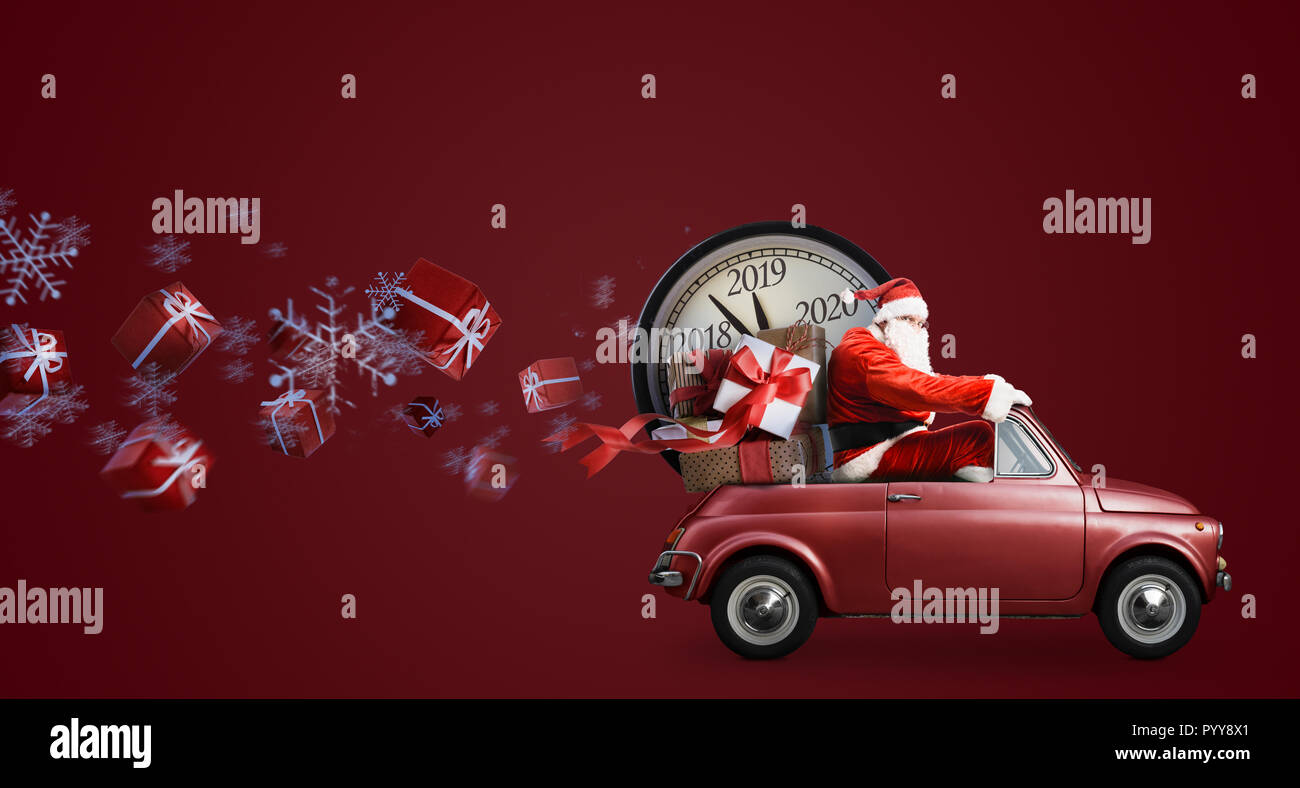 Santa Claus Countdown auf dem Auto Stockfoto