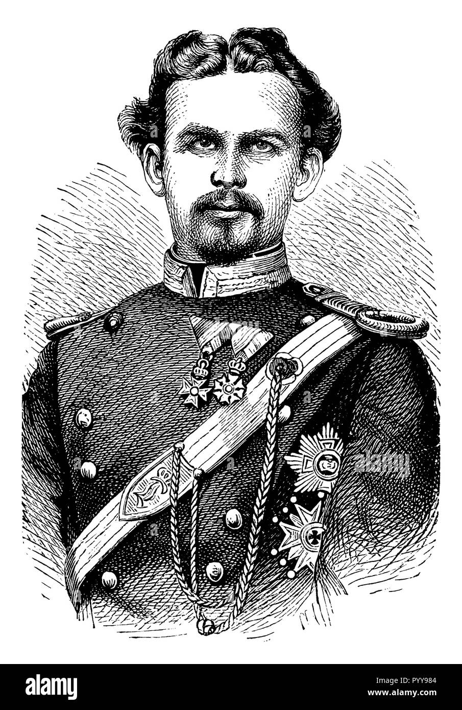 Ludwig II., König von Bayern (1845 - 1886), die "Märchenkönigs". Holzstich nach einem Foto, 1899 Stockfoto