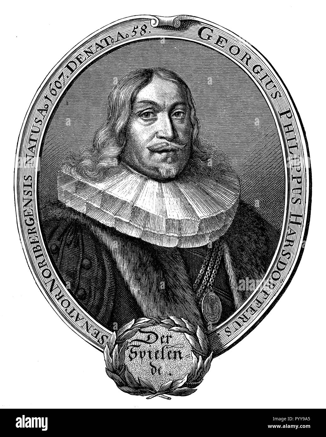 Harsdörffer, Georg Philipp (1607-1658), deutscher Dichter des Barock und Begründer des Pegnesian Blume bestellen, 1881 Stockfoto