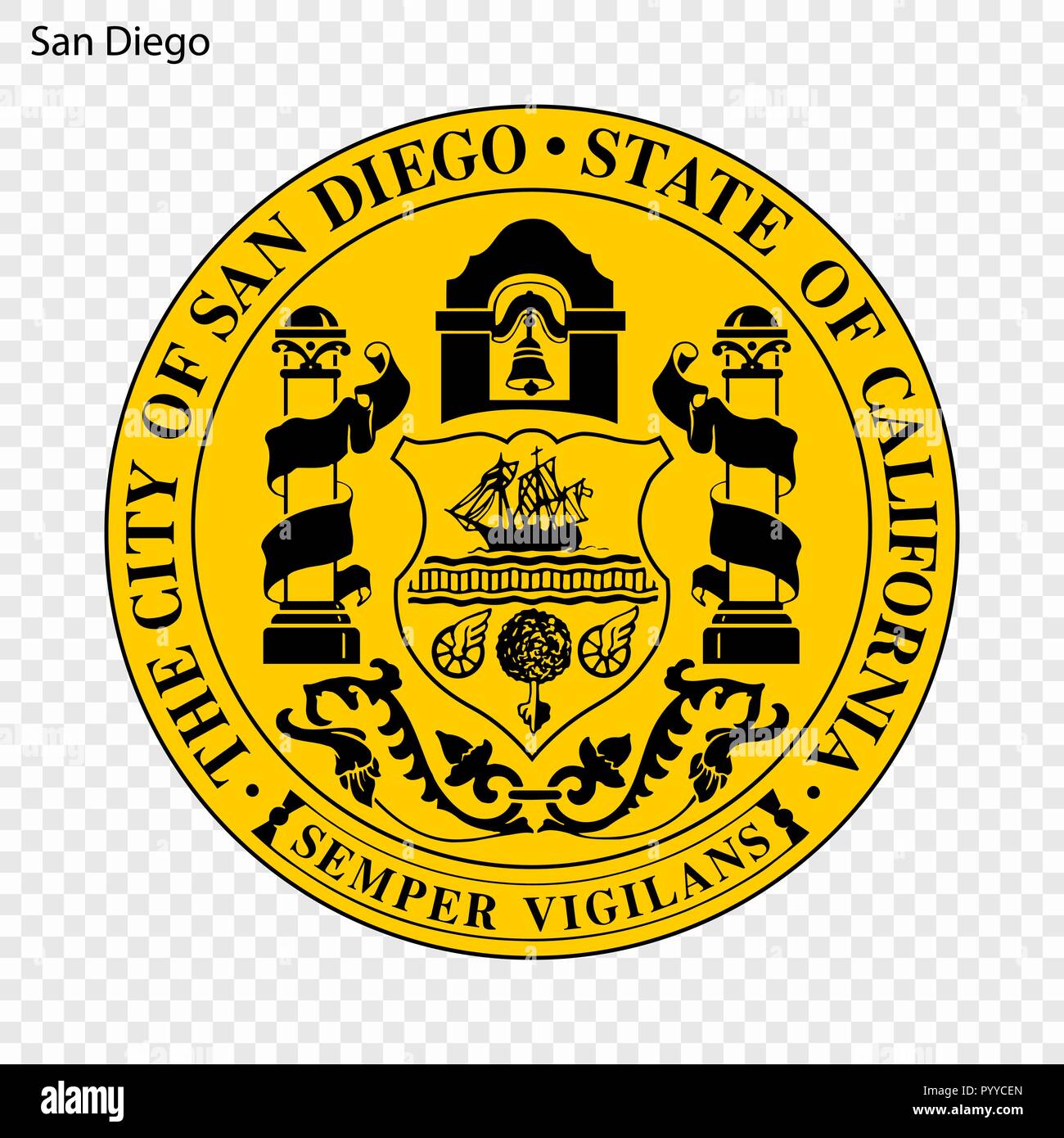 Wappen von San Diego. Stadt der USA. Vector Illustration Stock Vektor