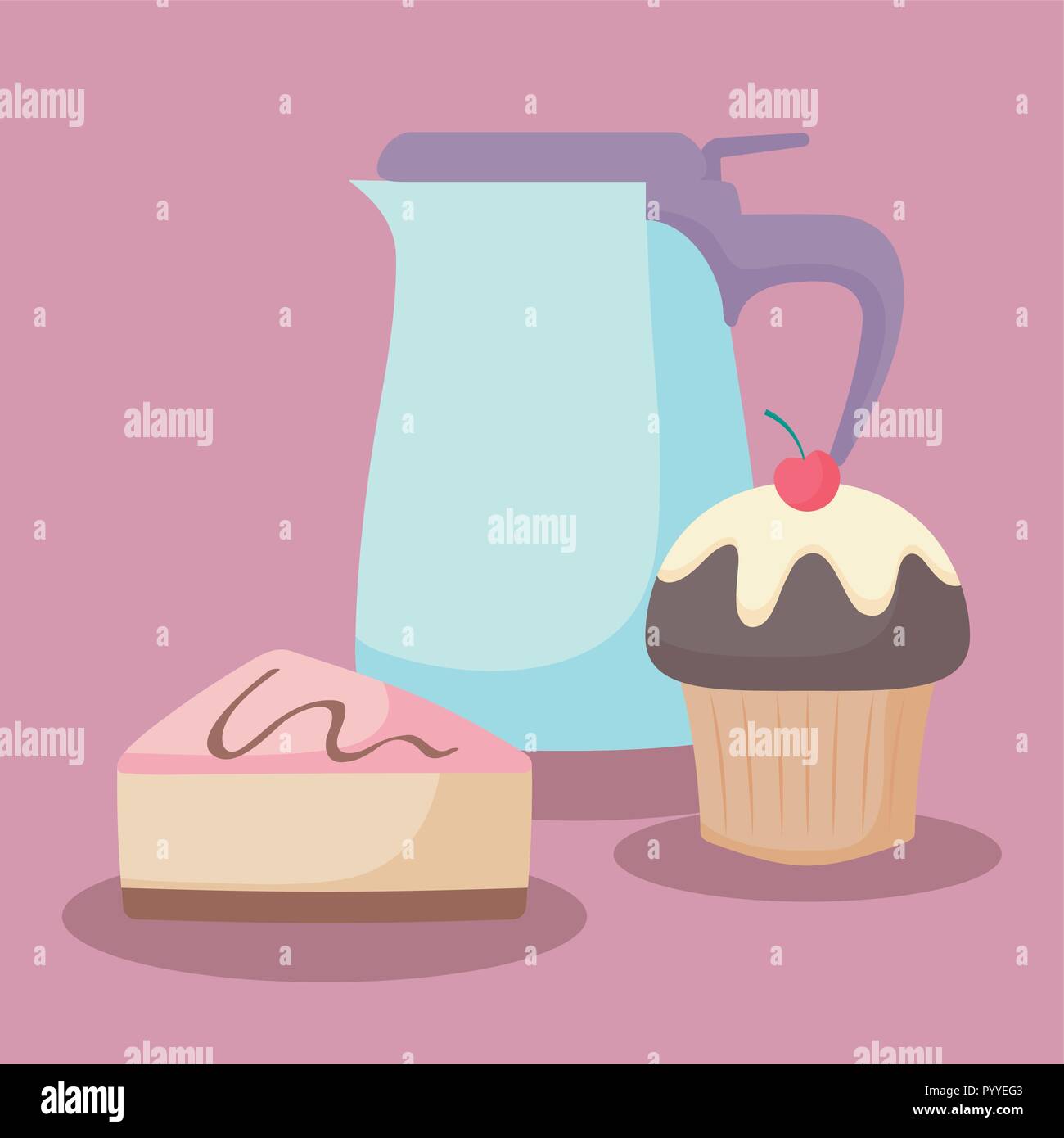 Teekanne mit süßer Kuchen teil Vector Illustration Design Stock Vektor