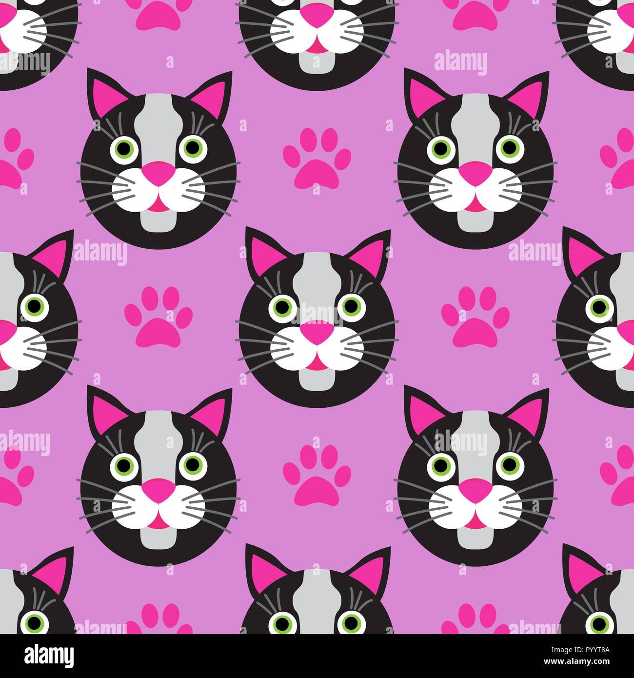 Süße Katzen Gesichter die nahtlose Kids pink Muster Stock Vektor