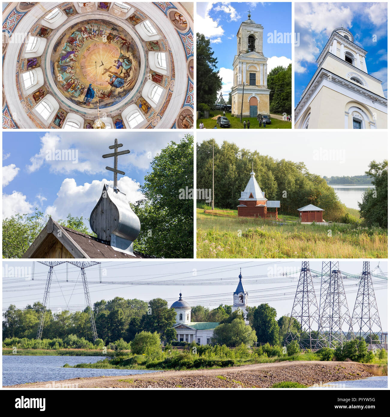 Collage mit orthodoxen Kirchen Stockfoto