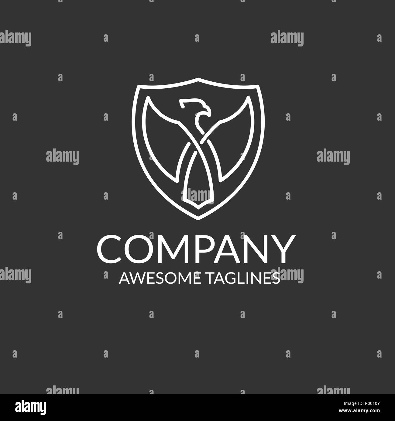 Eagle Logo template Design mit einem Schild outline Style mit schwarzem Hintergrund Stock Vektor