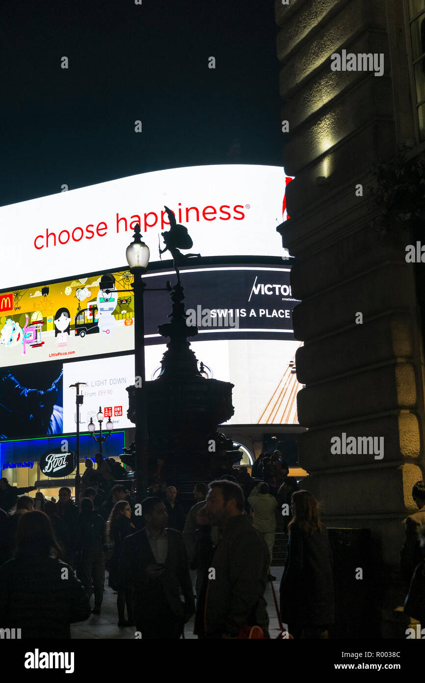 Glück, Leuchtreklame am Trafalgar Square wählen Stockfoto