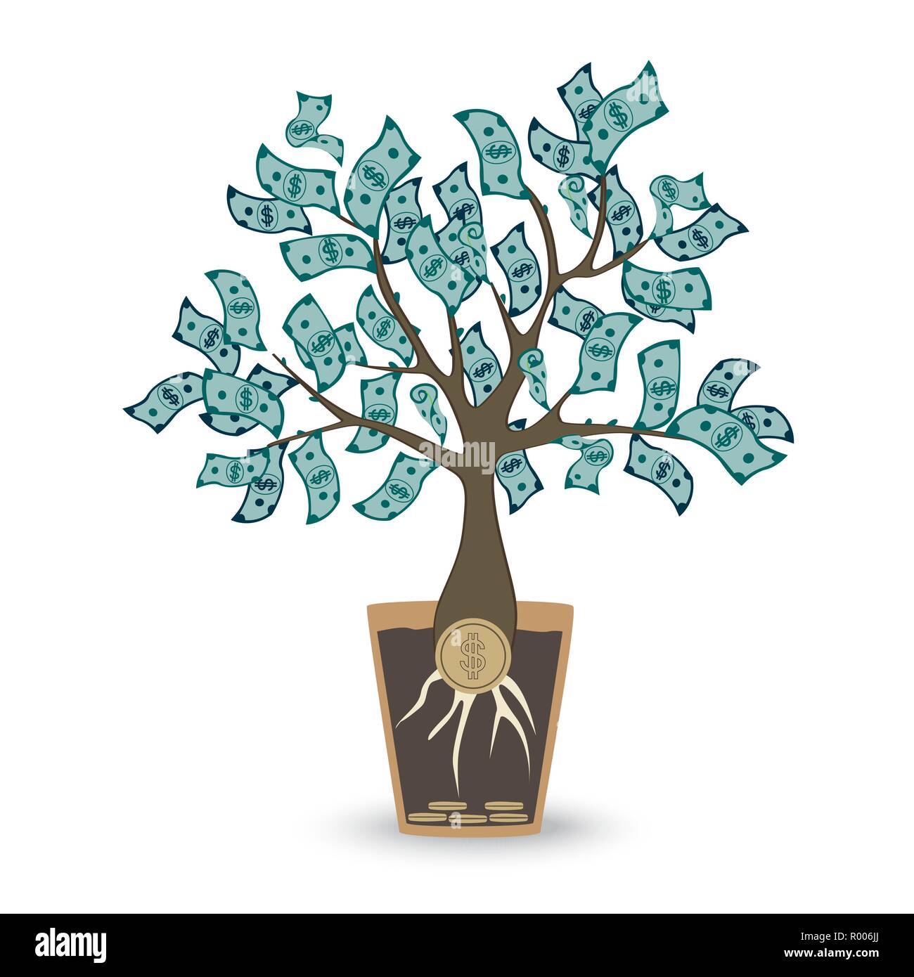 Money Tree. Isolierte Vektorobjekt auf weißem Hintergrund Stock Vektor