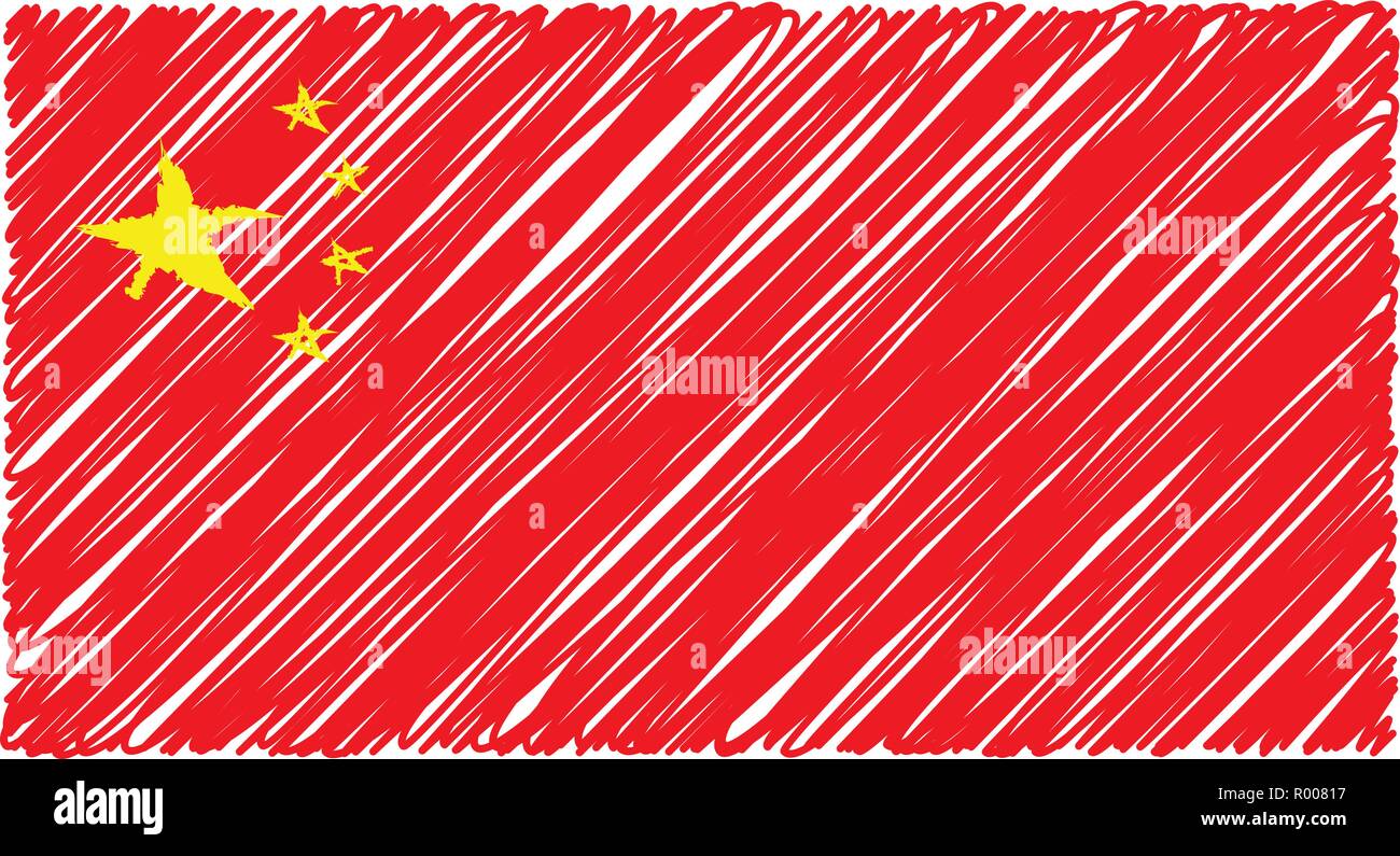 Hand gezeichnet Nationalflagge von China isoliert auf einem weißen Hintergrund. Vektor Skizze Stil Abbildung. Stock Vektor