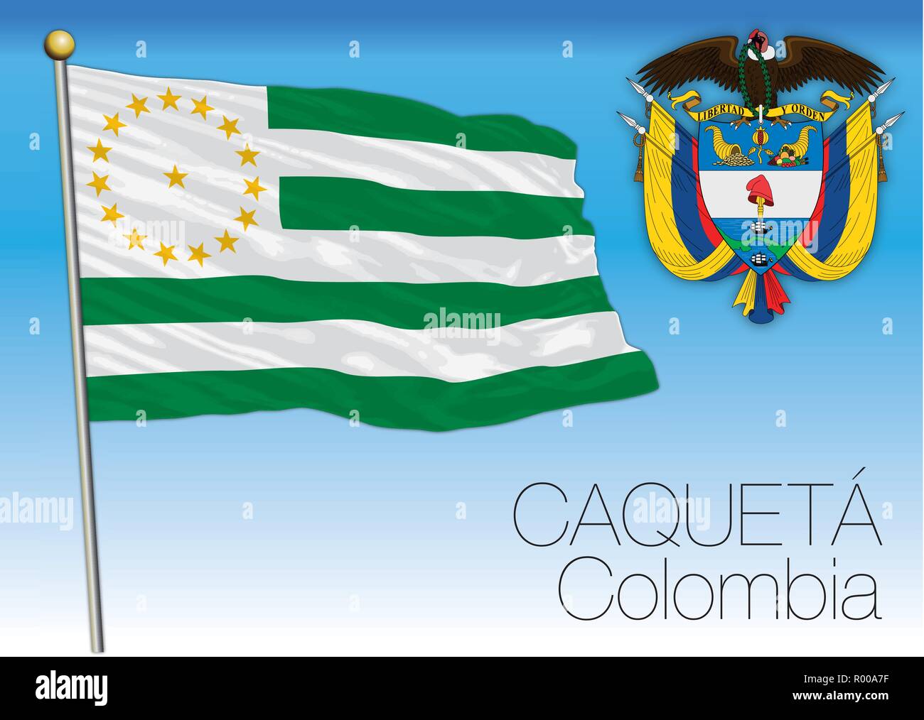 Caqueta regionalen Flagge, Republica de Colombia, Vector Illustration Stock Vektor