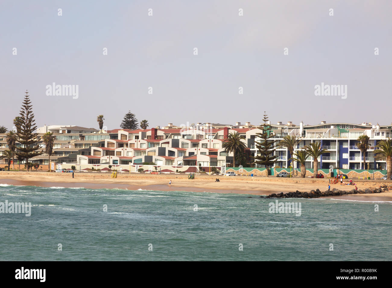 Swakopmund Häuser - Häuser und Gebäude am Strand am Resort Stadt Swakopmund, Namibia Afrika Stockfoto