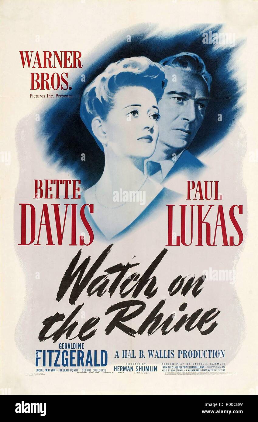 Beobachten Sie auf dem Rhein Jahr: 1943 USA Regie: Herman Shumlin Bette Davis, Paul Lukas Poster (USA) Stockfoto