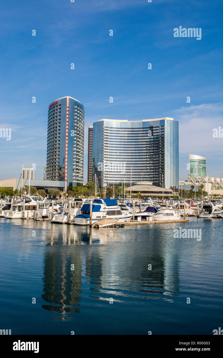 Die San Diego Skyline und den Hafen, San Diego, Kalifornien. Stockfoto