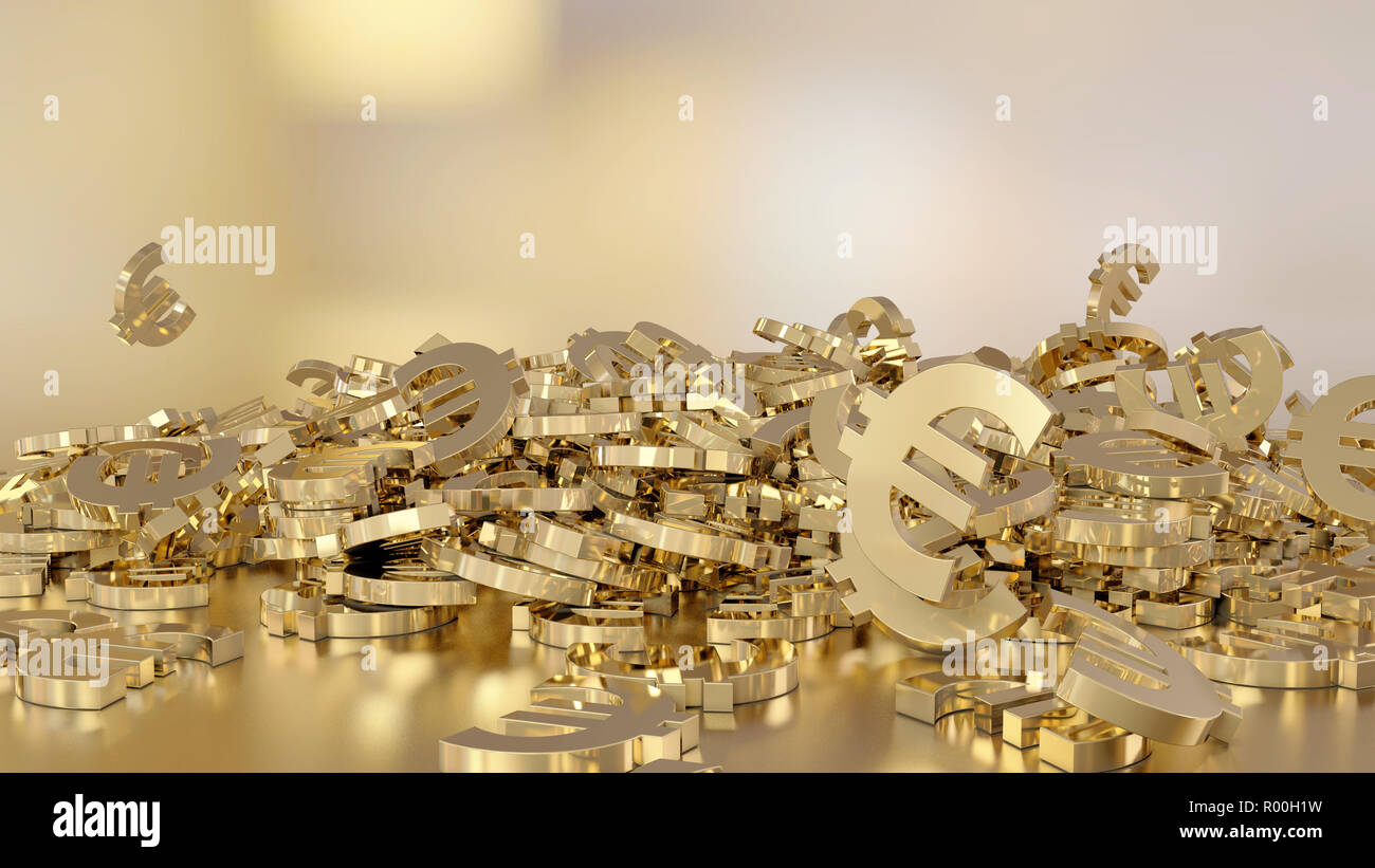 3D-Rendering des fallenden Zeichen des Euro. Option in Gold Stil Stockfoto