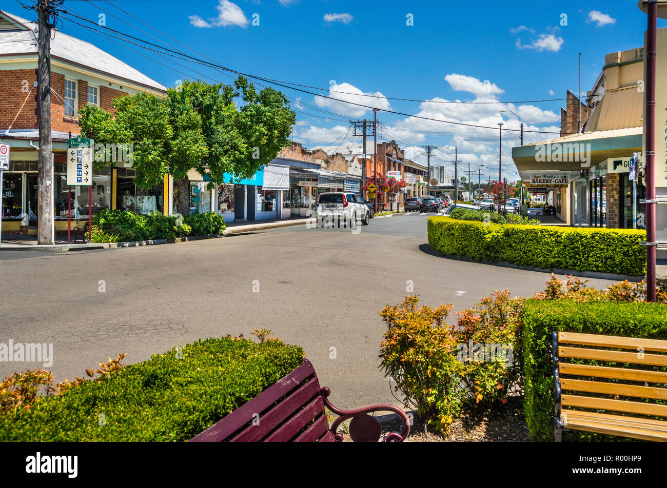 Ansicht der Church Street in der Innenstadt von Gloucester, ein Land, Stadt im Manning Bezirk Mitte der Nordküste von New South Wales, Australien Stockfoto