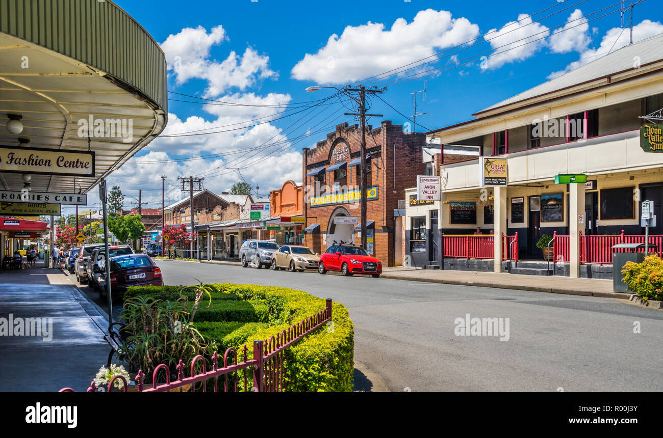 Ansicht der Church Street in der Innenstadt von Gloucester, ein Land, Stadt im Manning Bezirk Mitte der Nordküste von New South Wales, Australien Stockfoto