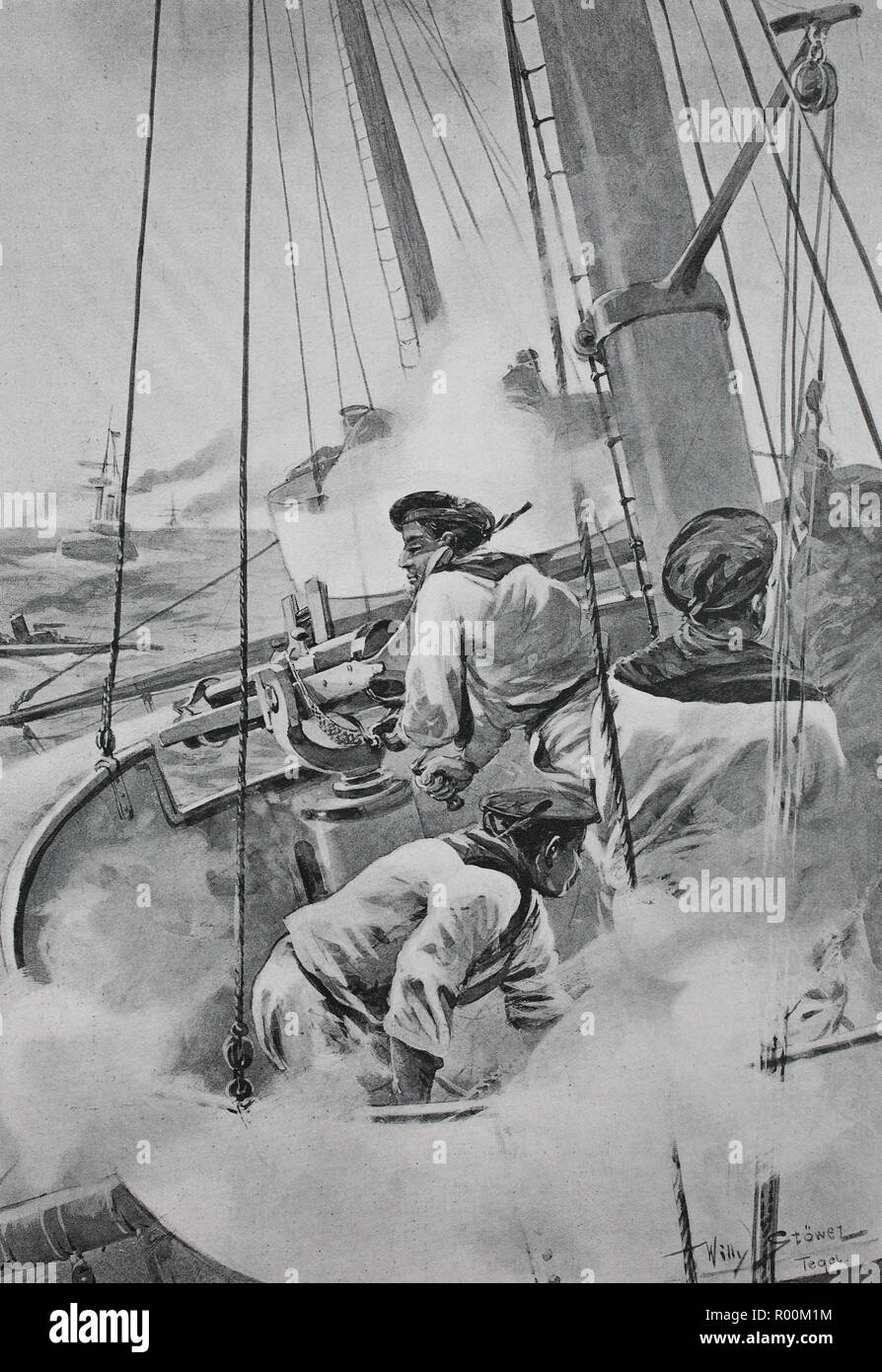 Digital verbesserte Reproduktion, in der Schlacht von Mast ein Kreuzer der Kriegsmarine, Deutschland, Kriegsschiff, original Drucken aus dem Jahr 1899 Stockfoto