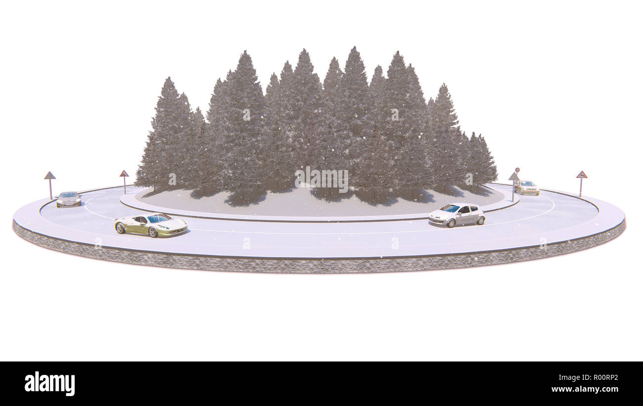 Winter Verkehr, auf weißem Hintergrund, 3D-Darstellung Stockfoto